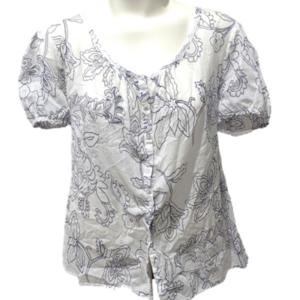 Bay Studio Kahki white button down flower blouse, sz XL